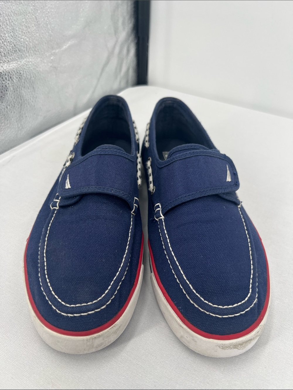 Nautica Navy Canvas Slip-On Boat Shoes with Red Accent - Picture 2 of 6